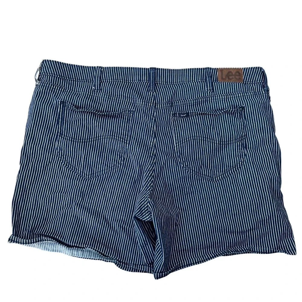 Lee Hickory Stripe Shorts 22 Blue White Workwear Mid Rise